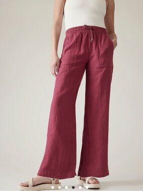 Athleta Rose-Red Retreat Linen High Rise Wide Leg Drawstring Linen Pants